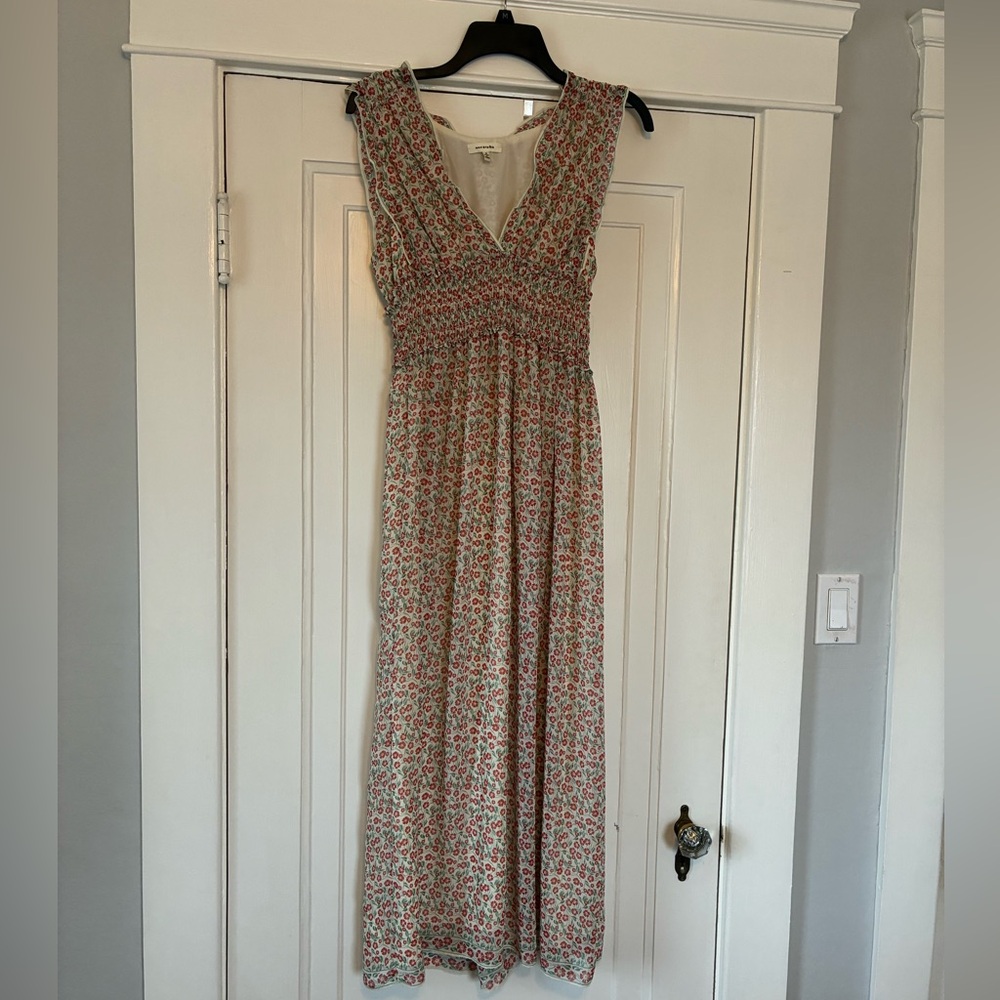 Max Studio Red and Cream Floral Lined Maxi Dress